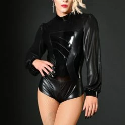 PATRICE CATANZARO Fetish Bodysuits Celine Long Sleeve Vinyl Bodysuit