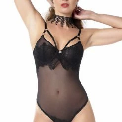 PATRICE CATANZARO Bodysuits Lady Sheer Bodysuit | Black Mesh