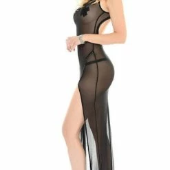 PATRICE CATANZARO Edgy Dresses Poussycat Edgy Long Dress | Black Mesh